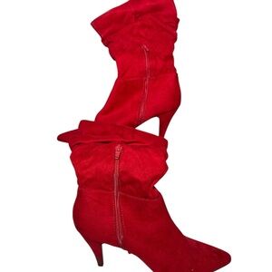 City Classified Red Faux Suede Slouch Boots Women's 7.5